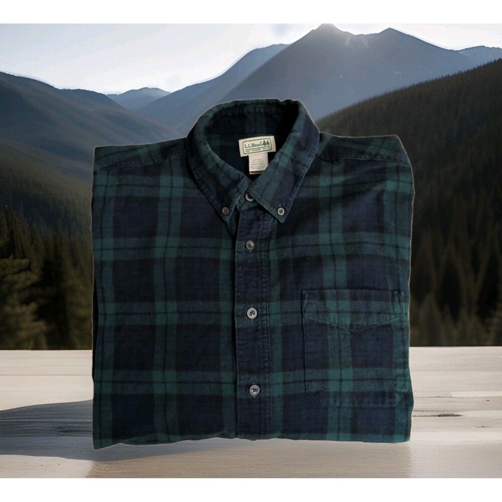 L.L. BEAN Scotch Blue/Green Plaid Flannel Shirt Mens XL Regular Fit 228061